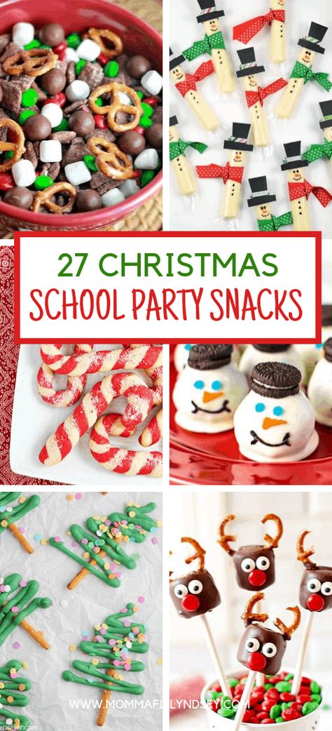 Need ideas for Christmas party snacks?  Here are 27 Easy classroom snacks for school parties including Christmas, winter, and holiday parties. Ideas For Christmas Party, School Party Snacks, Holiday Party Snacks, Winter Snacks, Christmas Snacks Easy, Snacks For School, Healthy Christmas Snacks, Christmas Party Snacks, Classroom Christmas Party