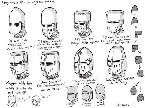 Knight Helmet Drawing, Helmet Drawing, Medieval Drawings, Armor Drawing, Medieval Helmets, Century Armor, High Middle Ages, Dungeons And Dragons Art, Knights Helmet