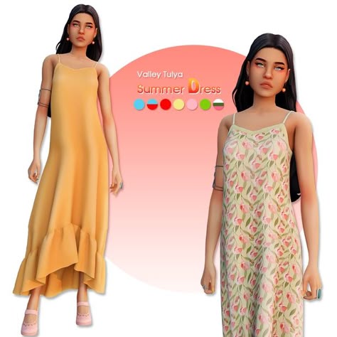 (The Sims 4) Summer Dress | Valley Tulya på Patreon Sims 4 Summer Dress, Fancy Summer Dress, Mother Clothing, The Sims 4 Packs, Tumblr Sims 4, Sims 4 Dresses, Sims 4 Mm, Sims4 Clothes, Sims 4 Cc Packs