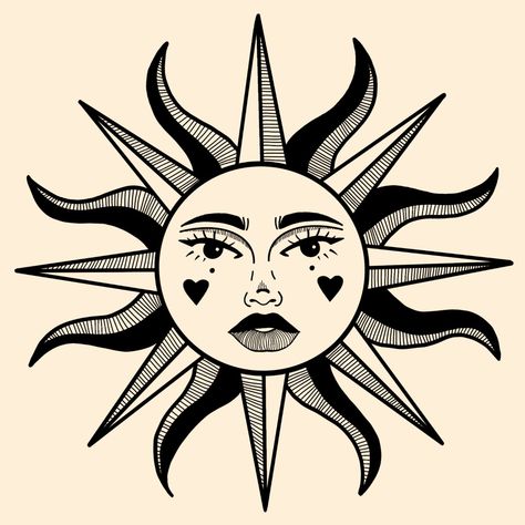 Sun with face tattoo design in black Retro Sun Character, American Traditional Sun Tattoo, Sicilian Tattoo, Sun With Face Tattoo, Traditional Sun Tattoo, Metal Repousse, Face Tattoo Design, Celestial Tattoos, Sun With Face