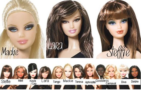 12 Basic Barbie Dolls and their face sculpts. All are Barbies, the name underneath is their face style. Types Of Barbies, Barbie Face, Barbie Basics, Face Mold, Im A Barbie Girl, Barbie Vintage, Ken Doll, Barbie I, Barbie Collector