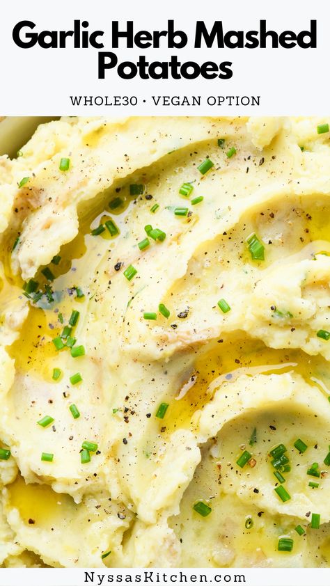 Garlic Herb Mashed Potatoes Recipe, Gluten Free Mashed Potatoes, Vegan Garlic Mashed Potatoes, Mashed Potatoes Vegan, Herb Mashed Potatoes, Garlic Herb Mashed Potatoes, Healthy Mashed Potatoes, Dairy Free Mashed Potatoes, Garlic Mashed Potatoes Recipe