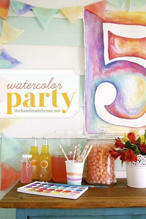 watercolor_party Watercolor Activities, Art Themed Party, Watercolor Party, Painting Birthday Party, Painting Birthday, Art Birthday Party, Watercolor Birthday, Rainbow Birthday Party, Painting Party