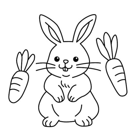 Rabbit Outline Drawing, Rabbit Illustration Drawing, Lapin Illustration, Rabbits Drawing, Rabbit Outline, Animals Outline, Draw Rabbit, Bunny Outline, Drawing Rabbit