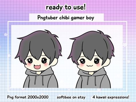 Png Tuber Avatar Ideas, Chibi Black Hair, Vtuber Aesthetic, Pngtuber Avatar, Vtuber Design, Png Tuber, Chibi Boy, Anime Male, Gamer Boy