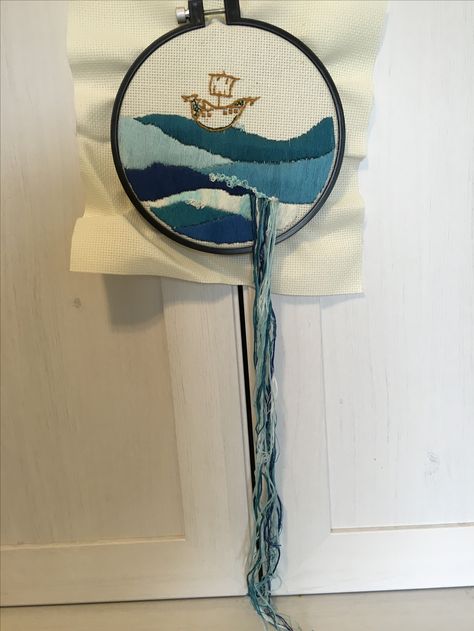 The voyage of the dawn treader! Narnia, embroidery, my own design Narnia Embroidery, Narnia Cross Stitch, Voyage Of The Dawn Treader, The Dawn Treader, Dawn Treader, Cloth Paper Scissors, Random Crafts, Farm Crafts, Stained Glass Diy