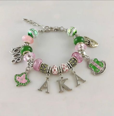 Charm Bracelet Pandora, Aka Sorority Gifts, Letters Sorority, Aka Sorority, Cotton Bracelet, Bracelet Pandora, Ivy Leaf, Greek Jewelry, Pandora Bracelet Charms