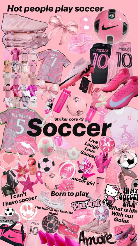 Soccer And Volleyball Wallpaper, Soccer Asethic Wallpaper, Cute Soccer Wallpapers Aesthetic, Soccer Wallpapers, Soccer Collage Wallpaper, Pink Soccer Wallpaper, Girls Soccer, Pink Out, Soccer Girl