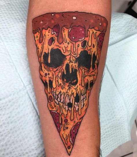 Pizza Skull by Tomo at Victorian Tattoo, Honolulu, Hawaii (/u/tstaff98) Victorian Tattoo, Pizza Tattoo, Hawaii Tattoos, Food Tattoos, Pizza Art, Fire Tattoo, Horror Tattoo, Side Tattoos, Badass Tattoos