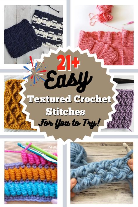 Do you love the look of textured crochet, but don’t know where to start? Do the complex stitches appear too daunting? Don’t fret–in crochet, there is always something for everyone to try!
Whether you’re looking to create a huge statement with your textures or something quiet and subtle, this round-up will have a list of different types of easy textured stitches. These stitches can be used for the entire item or as an accessory for it, such as a border. Types Of Crochet Stitches, Textured Crochet Stitches, New Stitch A Day, Textured Crochet, Basketweave Stitch, Popcorn Stitch, Feather Stitch, Farm Crafts, Straw Basket