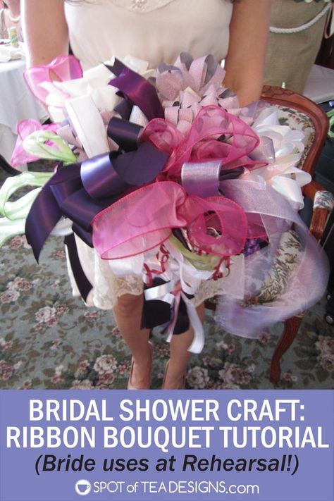 How to make a Ribbon Bouquet for the Rehearsal | Spot of Tea Designs Moh Duties, Maid Of Honor Duties, Ribbon Bouquet, Best Friend Wedding, Wedding Showers, Matron Of Honor, Wedding Shower Ideas, Gift Ribbon, Bridal Salon