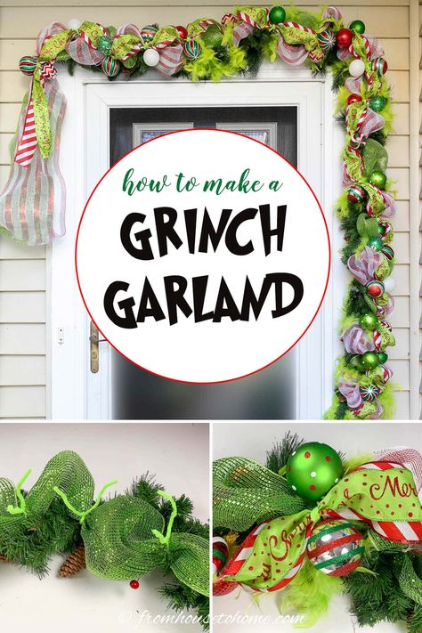 Simple Grinch Wreath, Grinch Fireplace Mantle, Grinch Bead Garland, The Grinch Christmas Decorations Diy Wreaths & Garlands, Grinch Mantel Decorations, Diy Grinch Christmas Garland, Diy Grinch Christmas Decorations Outdoor, Diy Grinch Garland, Mr Grinch Christmas Decorations