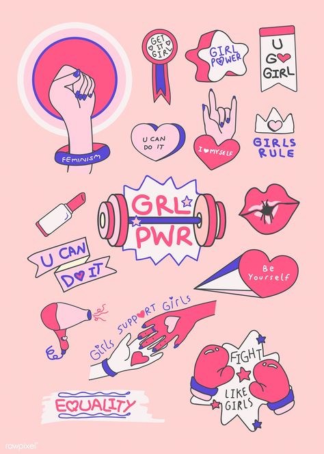 Girl Power Stickers, Girl Power Tattoo, Doodle Girl, Power Tattoo, Web Design Resources, Free Girl, Girls Rules, Banner Vector, Badge Design