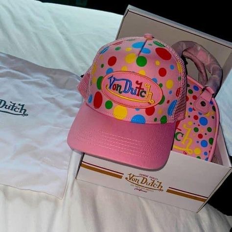 Makeup Smudge, Von Dutch Hat, Dutch Baby, Grey Camo, Von Dutch, Visor Hats, Embroidered Hats, Pink Polka Dots, Aaliyah