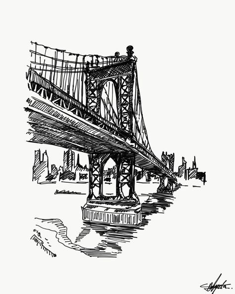 Bridge Sketch, Manhattan Bridge, Pen Art, Art Artwork, Manhattan, Bridge, Digital Art, Sketch, Pen