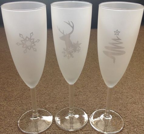 Diy Christmas Gifts Cricut Glass Etching, Etched Champagne Glasses, Christmas Wine Glasses Etched, Glass Etching Gifts Premier Home & Gifts, Etching Projects, Snowflake Wine Glasses, Glass Etching Projects, Etching Cream, Flute Glasses