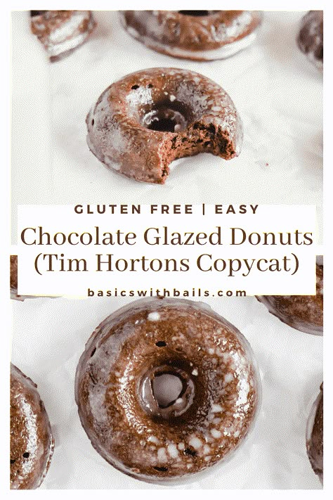 These gluten-free donuts are short of a miracle. They are rich and cakey, even better than the donuts stuffed with gluten! The glaze adds another rich, sweet touch, too. These taste like Tim Hortons Chocolate Glazed donuts but are gluten free, dairy free, low in sugar, and can be made at home! #glutenfree #glutenfreedonuts #chocolateglazeddonut #timhortonsdonut #healthydonut #deliciousdessert #chocolate Donuts Gluten Free, Chocolate Glazed Donut, Gluten Free Easy, Glazed Donuts, Chocolate Glazed Donuts, Gluten Free Donuts, Gluten Free Sweet, Gluten Free Sweets, Tim Hortons