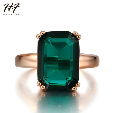 Diamond Rings For Women Engagement, Rings For Women Engagement, Diamond Rings For Women, Crystal Wedding Jewelry, Green Gemstone Ring, Natural Emerald Rings, Square Crystal, Gold Color Ring, Simulated Diamond Rings