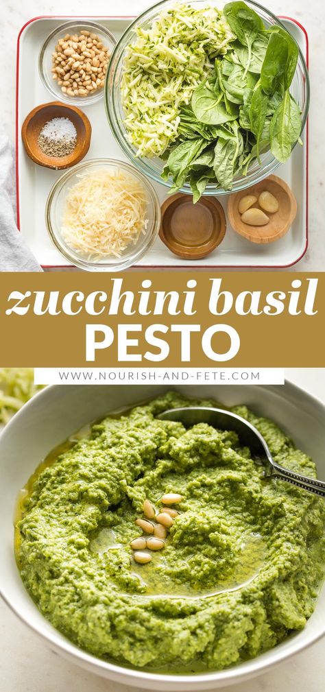 Pesto With Spinach, Pine Nuts Pasta, Spinach Parmesan, Basil Pesto Pasta, Basil Pesto Recipes, Healthy Zucchini, Zucchini Pasta, Pesto Recipe, Quick Weeknight Meals