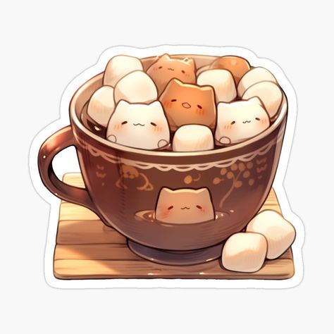 Cute Kawaii Winter Cocoa with Marshmallow Cats by CozyKawaiiArt | Redbubble Drawing Pictures For Kids, Kawaii Winter, Chibi Food, Dreamy Artwork, Cute Cat Drawing, Cute Food Drawings, Hello Kitty Drawing, Cute Animal Drawings Kawaii, Cute Doodles Drawings