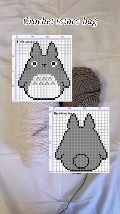 Crochet Bag Grid Patterns, Totoro Grid Pattern, Crochet Tapestry Pattern Studio Ghibli, One Piece Tapestry Crochet, Studio Ghibli Crochet Bag, Totoro Tapestry Crochet, Ghibli Grid Pattern, Studio Ghibli Tapestry Crochet, Crochet Totoro Bag