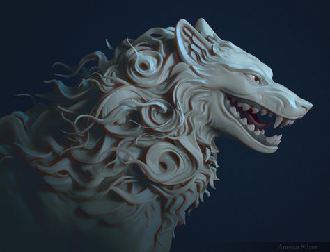 ArtStation - Moro, Anessa Silzer Wolf Goddess, Sif Dark Souls, Animals Sculpture, Wolf Sculpture, Kagawa, Princess Mononoke, Mythical Creatures Art, Monster Design, Animal Sketches