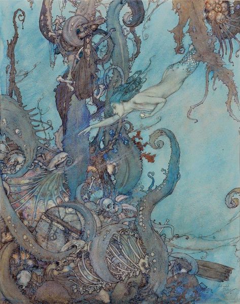 Hans Andersen, Edmund Dulac, Mermaid Illustration, Mermaid Decor, Mermaid Print, Vintage Mermaid, Hans Christian, Fairytale Art, Mermaid Art