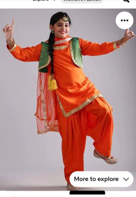 Punjabi Gidda Dress, India Traditional Dress Culture, Punjabi Gidha Dress, Punjabi Culture Dresses, Punjabi Traditional Dress, Giddha Dance, Gidda Dance, Punjabi Dance, Orange Costume