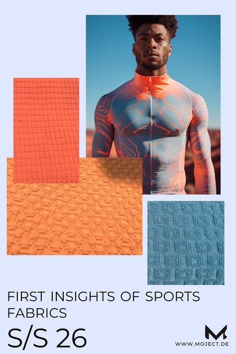 From grainy surfaces to eco-innovations, see what S/S 26 has in store.  Trend Forecast, Fabric Trends 2026, Sportswear Trends Spring/Summer 2026, Trends Activewear 2026 Fashion Trends, Trending Activewear, Mood Board Layout, Trend 2025, Pantone Colours, Fashion Athleisure, Sportswear Trends, Pushing Boundaries, 2025 Trends