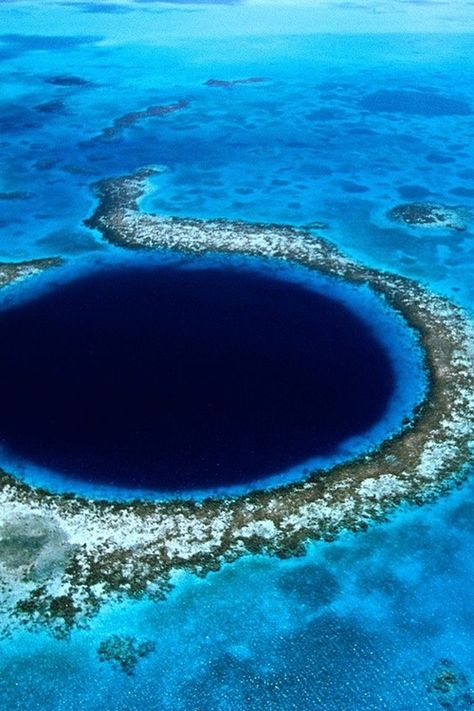 The Great Blue Hole is the most popular dive destination in Belize. This massive hole under the water is near the Lighthouse Reef and creates a perfect circle of deep blue water. The water is 407 feet deep. It's breathtaking. Blue Hole Belize, Great Blue Hole, شرم الشيخ, Blue Hole, Incredible Places, Beautiful Places In The World, Places Around The World, Travel Bucket, Vacation Destinations