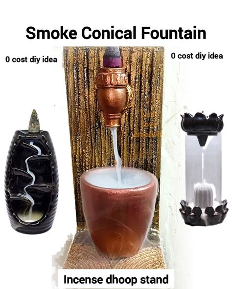 Smoke Conical Fountain Incense Stick Dhoop Batti Stand Holder, smoke fountain ⛲ with old tap and. kulhad best reuse idea 0 cost diy idea | why throw if you make incredible item Or decore item from waste, best reuse idea from waste | By Just love creativity Incense Fountain, Recycle Items, Backflow Incense Burner, Small Crafts, Backflow Incense, Recycled Items, Creative Idea, Incense Sticks, Incense Burner