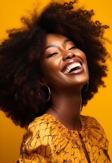 Orange Backdrop, Yellow Portrait, Yellow Hair Color, Haitian Flag, Women Laughing, Beautiful Photoshoot Ideas, African Models, Portrait Photography Women, African People