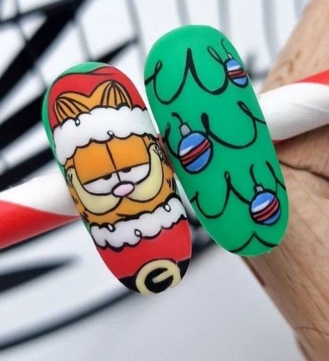 Cartoon Christmas Nail Art, Christmas Nails Characters, Christmas Cartoon Nails, Character Christmas Nails, Cartoon Christmas Nails, Christmas Character Nails, Christmas Tree Nail Designs, Christmas Nail Designs Acrylic, Disney Christmas Nails