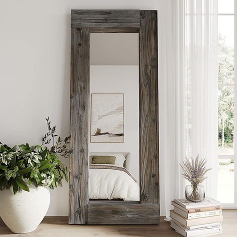 Barnyard Designs Full Length Floor Mirror - chic farmhouse decor Farmhouse Entry Room, Big Mirror Ideas, Full Length Mirror Wood Frame, Floor Mirror Living Room, Rustic Floor Mirrors, Rustic Full Length Mirror, Wood Full Length Mirror, Mirror Farmhouse, Living Room Antique