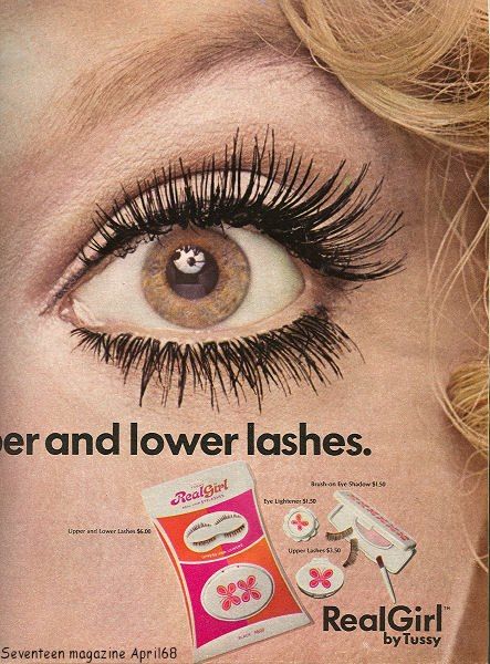 60s upper and lower false eyelashes advert 60s Eyelashes, 60s Lashes, Lash Campaign, Vintage Makeup Ads, 60s Makeup, 60s Art, Makeup Ads, Thicker Eyelashes, Valley Of The Dolls