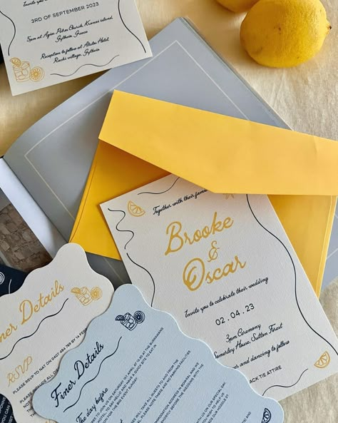 Lemon Stationery, Lemon Invitations, Doodle Wedding, 21 Dinner, Hand Drawn Wedding Invitations, Flatlay Ideas, Lemon Wedding, Event Stationery, Lemon Wedding Invitations