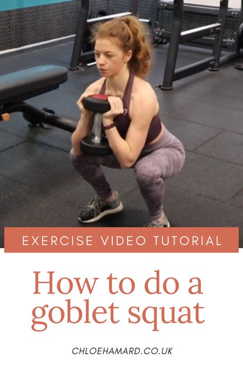 How To Goblet Squat, Goblet Squat For Glutes, Squat Tutorial, Dumbbell Goblet Squat, Curtsy Squat How To, Goblet Squat Vs Sumo Squat, Squat Exercise, Mom Workout, Goblet Squat