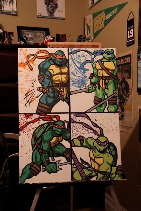 Tmnt painting Tmnt Painting Canvas, Tmnt Bedroom Ideas, Tmnt Painting, Ninja Turtles Canvas Painting, Tmnt Bedroom, Tmnt Room, Ninja Turtle Room, Ninja Turtle Bedroom, Turtle Bedroom