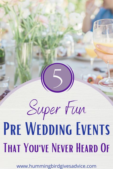 Everyone knows the common pre-wedding events, but not everyone knows all the fun, but lesser known pre-wedding events. The ones that can bring your wedding guests together, help you prepare for your wedding, build memories, and may even help you save money or fundraise for your wedding. This post goes into the logistics of five fun pre-wedding events that you've probably never heard of, and how to tell if they are right for your wedding! // getting married // bridesmaid brunch // stag and doe // Fundraising Ideas For Wedding, Events Leading Up To Wedding, Wedding Day Activities For Guests, Pre Wedding Activities, Wedding Fundraising Ideas, Pre Wedding Party Ideas, Pre Wedding Events, Wedding Guest Activities, Hummingbird Wedding