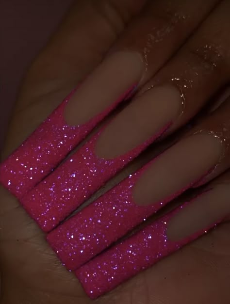 Long Acrylic Nail Designs, French Tip Acrylic Nails, Long Acrylic Nails Coffin, Acrylic Nails Coffin Pink, Long Square Acrylic Nails, Bling Acrylic Nails, Sparkly Nails, Pink Acrylic Nails, Square Acrylic Nails