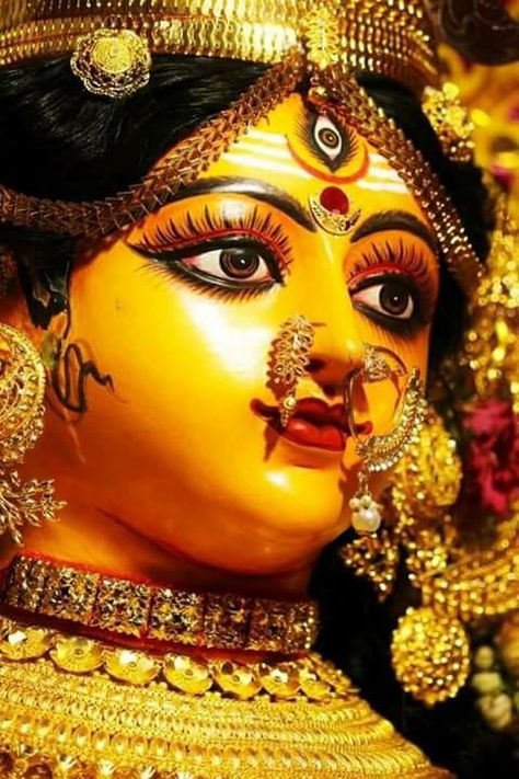 Maa Durga, Durga Maa, Statue, Wallpapers, Makeup, Flowers, Red, Gold, Make Up