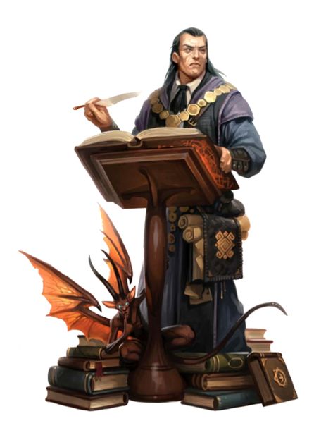 Male Human Wizard Librarian with Imp Familiar - Pathfinder PFRPG DND D&D 3.5 5E 5th ed d20 fantasy Librarian Dnd Art, Order Of Scribes Wizard Dnd, Wizard Librarian, Order Of Scribes Wizard, Dnd Librarian, Imp Familiar, Fantasy Librarian, Male Librarian, Librarian Art