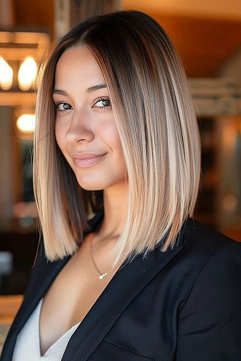 Straight Bob Hairstyles: 25 Chic Looks You Have to See Long Bob Straight Hair Brunette, Face Framing Highlights Straight Hair, Long Bob Fine Hair Straight, Straight Lob With Curtain Bangs, Side Part Blonde Bob, Haircut Women 2024, Medium Long Bob Hairstyles, Round Face Bob Haircut, Long Bob Hairstyles For Fine Hair