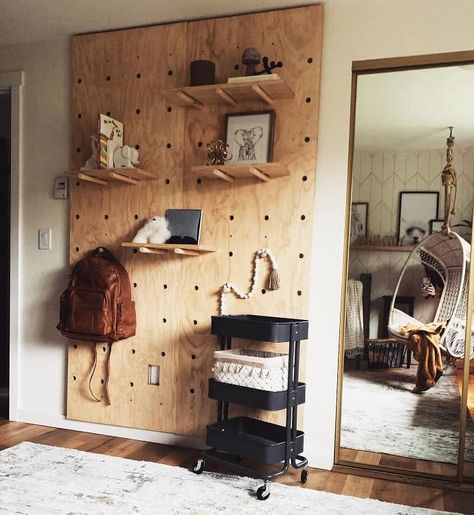 Mudroom Pegboard, Pegboard Mudroom Entryway, Entryway Wall Storage Ideas, Peg Board Entryway Ideas, Pegboard Door, Hallway Pegboard, Pegboard Coat Rack, Peg Board Coat Rack, Home Gym Pegboard Storage