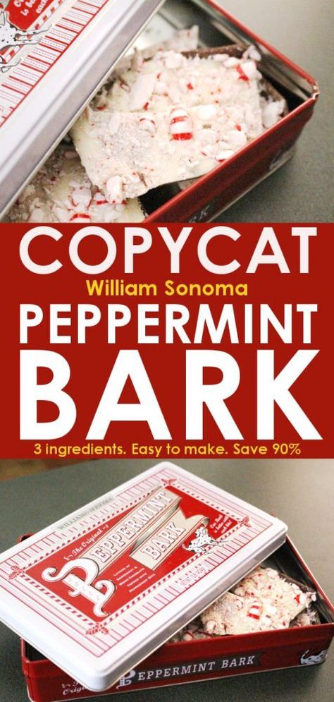 Forget the expensive William Sonoma version - this easy peppermint bark recipe will let you make your own in just minutes! And with only 3 ingredients, you probably have everything you need right now!