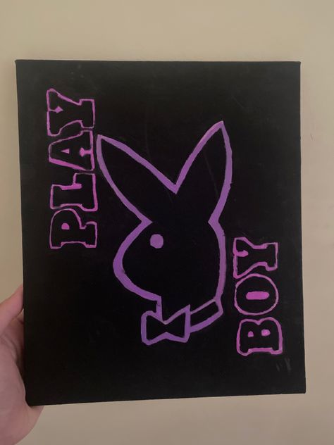 Paint Ideas Y2k, Easy Painting Ideas On Canvas Black, Emo Canvas Painting, Yk2 Painting, Canvas Sharpie Art, 2000s Painting Ideas, Playboy Drawing, Playboy Painting, Y2k Painting Ideas Easy