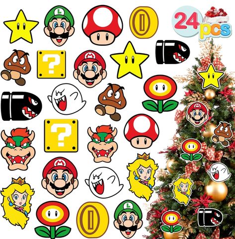 Mario Christmas Ornaments, Super Mario Christmas Tree, Mario Ornaments, Christmas Ornaments 2023, Mario Christmas, Ornaments For Christmas Tree, Ornaments For Christmas, White Rope, Christmas Party Supplies