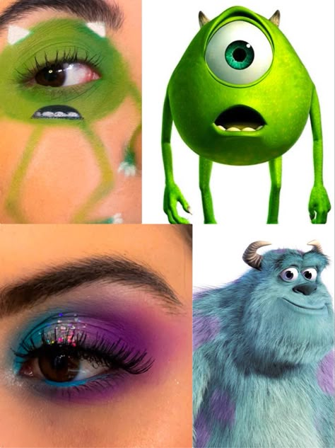 Boo Monsters Inc Makeup, Sully Makeup Ideas, Sully Eye Makeup, Sulley Makeup Monsters Inc, Mike Wazowski Makeup Look, Stitch Make Up Halloween Makeup, Monsters Inc Face Paint, Disney Character Face Paint, Sully Makeup Monsters Inc