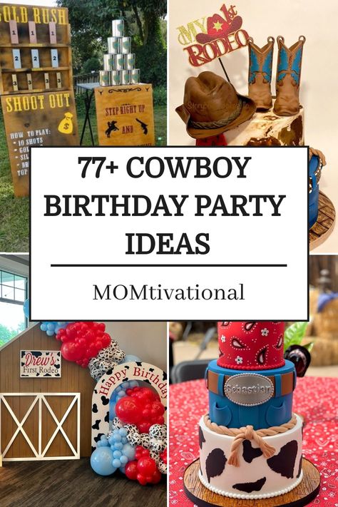 If you're planning a cowboy birthday party for boys, we have you covered with creative ideas and decorations to make the celebration a memorable one. From themed invitations to festive decor, your little cowboy will be sure to have a rootin' tootin' good time. Cowboy Party Treats, Cowboy Birthday Party For Boys, Wild West 1st Birthday Party, Cowboy Party Food, Rodeo Themed 1st Birthday, Cowboy Birthday Party Ideas, Country Birthday Party, Cowboy Themed Birthday Party, Diy Western