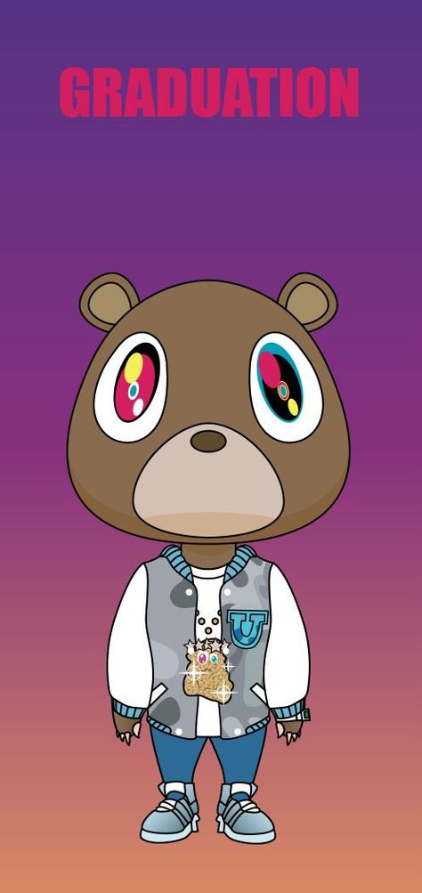 Graduation Bear Kanye Wallpaper, Kanye Bear Art, Kanye Bear Drawing, Graduation Bear Wallpaper, Kanye West Graduation Bear Tattoo, Kanye Rugs, Kanye West Drawing Easy, Kanye West Graduation Wallpaper, Kanye Cartoon